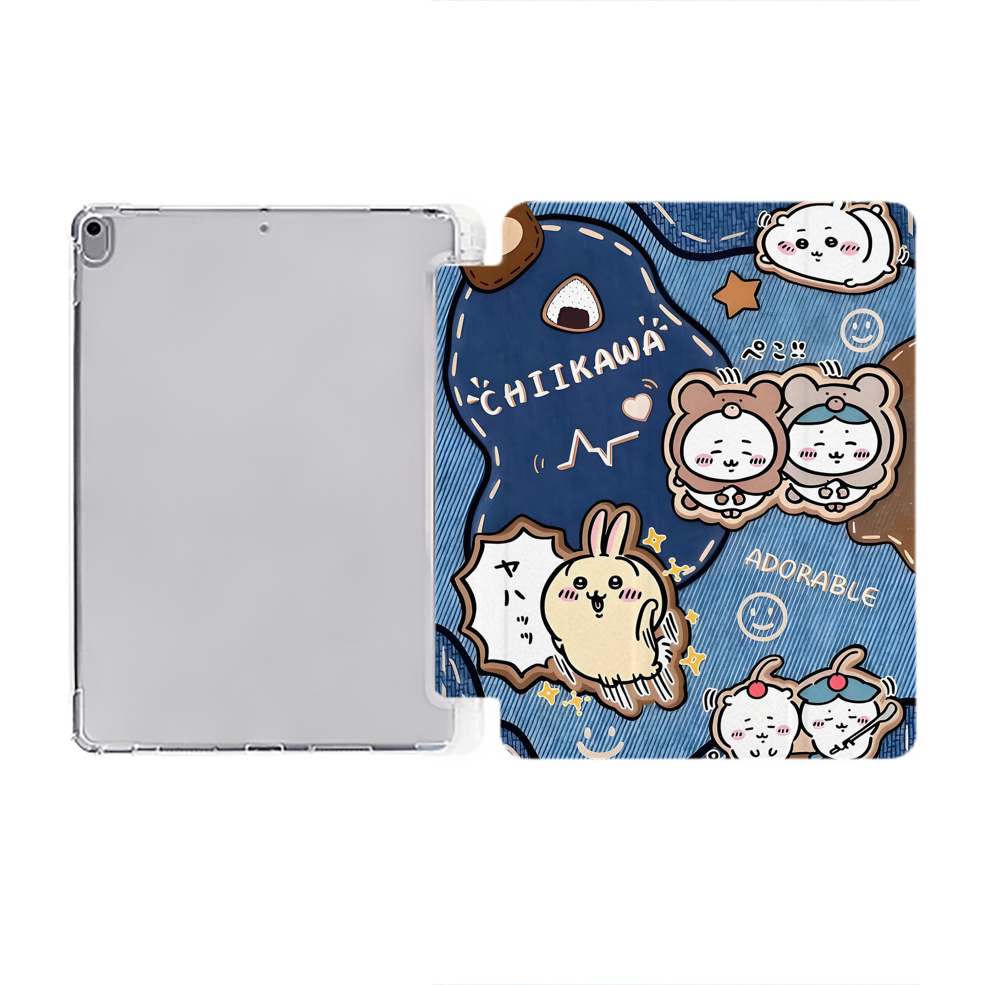 （画像用） ちいかわ Chii-kawa IPad ケース ペン収納付き 三つ折りスタンド PUレザー×シリコン 対応機種9.5/10.5/10.9インチ